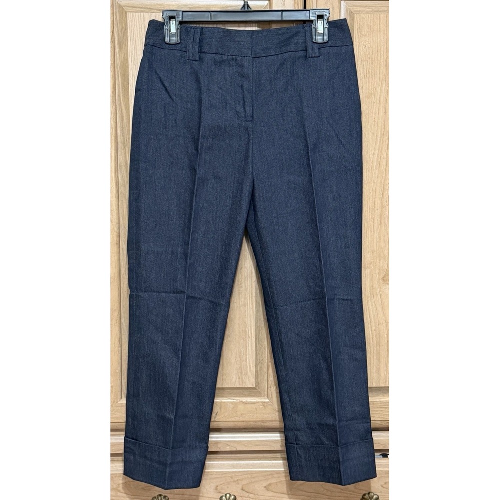 Loft Ann Dark Wash Denim Trousers Pants Women's Size 2 Blue Cuffed Hem Stretch